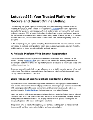 Lotusbet365: Your Trusted Platform for Secure and Smart Online Betting