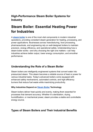 High-Performance Steam Boiler Systems for Industry