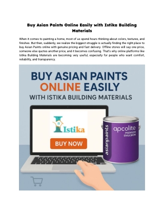 Buy Asian Paints Online Easily with Istika Building Materials