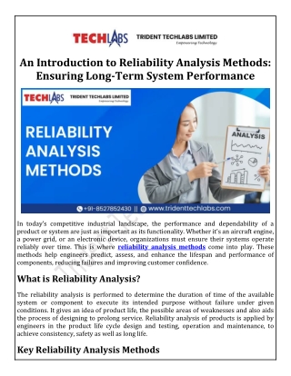 An Introduction to Reliability Analysis Methods: Ensuring Long-Term System Perfo