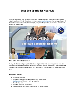 Best Eye Specialist Near Me at sharma hospital