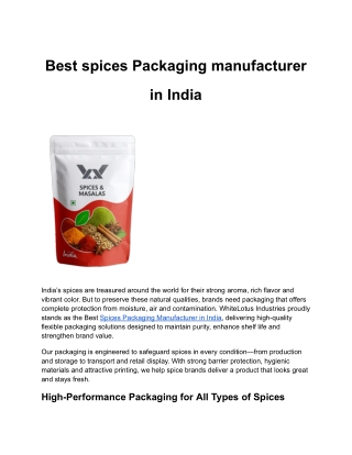 Best spices Packaging manufacturer in India