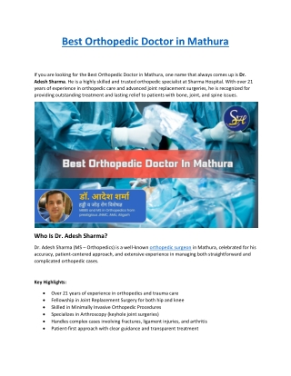 Best Orthopedic Doctor in Mathura at sharma hospital