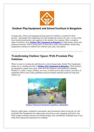 Outdoor Play Equipment and School Furniture in Bangalore