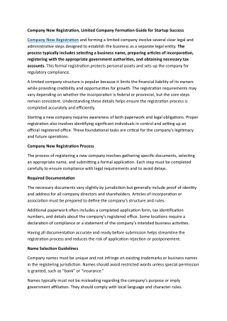 Company New Registration, Limited Company Formation Guide for Startup Success