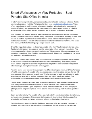 Smart Workspaces by Vijay Portables – Best Portable Site Office in India