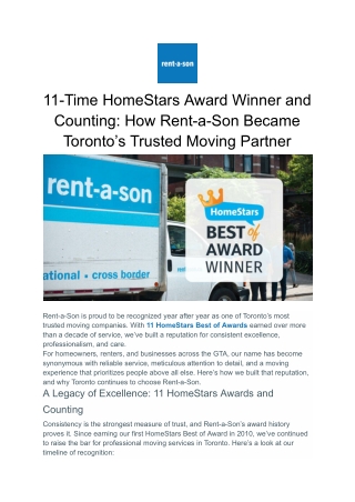 11-Time HomeStars Award Winner and Counting_ How Rent-a-Son Became Toronto’s Trusted Moving Partner