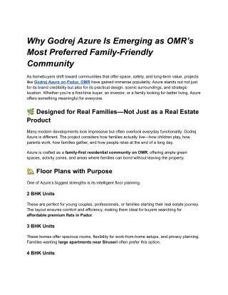 Why Godrej Azure Is Emerging as OMR’s Most Preferred Family-Friendly Community