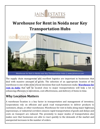 Warehouse for Rent in Noida near Key Transportation Hubs