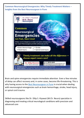 Common Neurosurgical Emergencies: Why Timely Treatment Matters