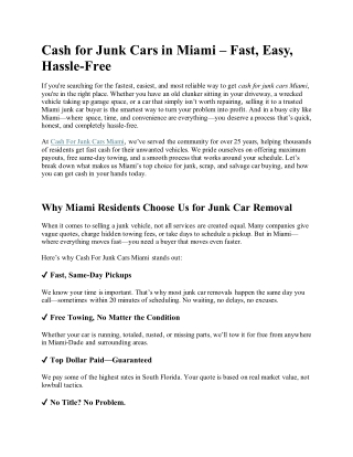 Cash for Junk Cars in Miami