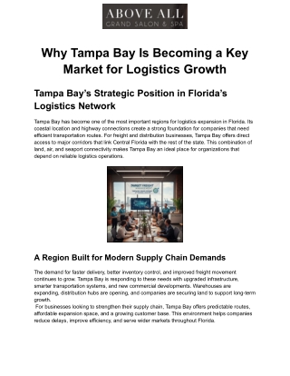 Why Tampa Bay Is Becoming a Key Market for Logistics Growth