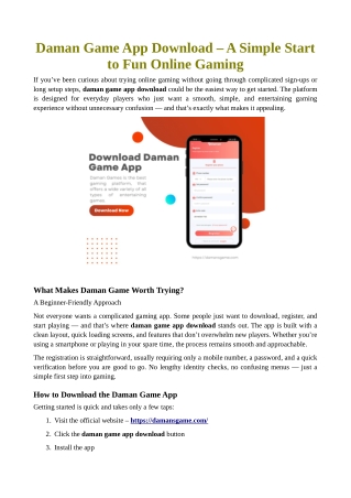 Daman Game App Download – A Simple Start to Fun Online Gaming