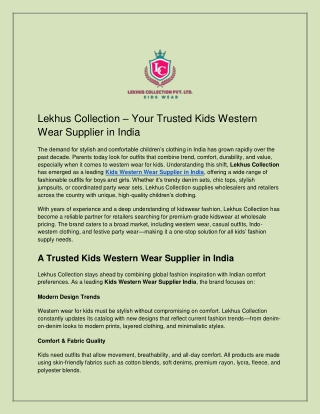 Lekhus Collection – Your Trusted Kids Western Wear Supplier in India