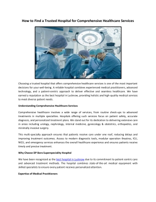 How to Find a Trusted Hospital for Comprehensive Healthcare Services