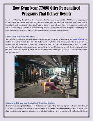 How Gyms Near 77098 Offer Personalized Programs That Deliver Results
