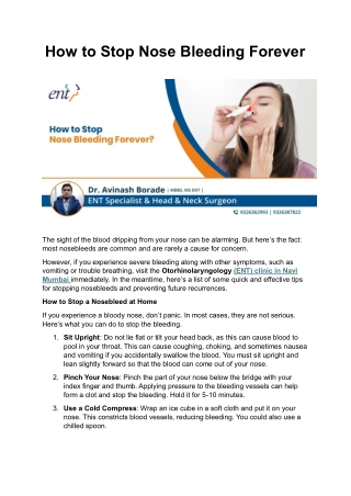 How to Stop Nose Bleeding Forever