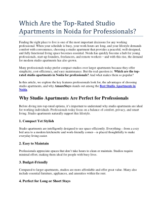 Which Are the Top Rated Studio Apartments in Noida for Professionals