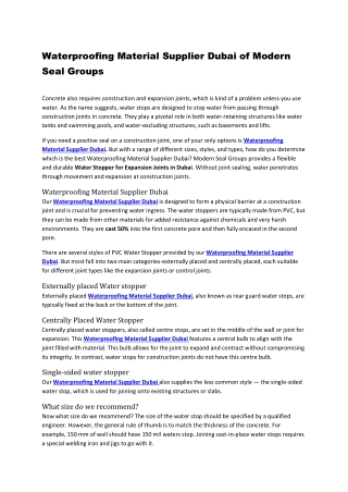 Waterproofing Material Supplier Dubai of Modern Seal Groups