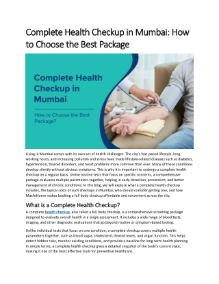 Complete Health Checkup in Mumbai – Tips to Choose the Right Package | MaxAtHome