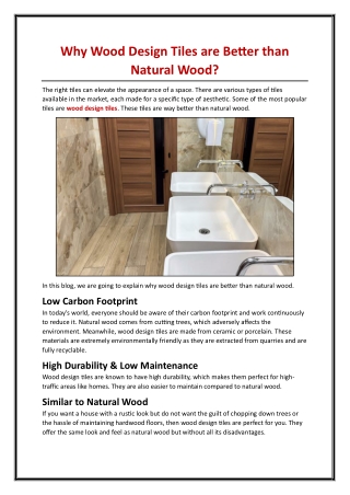 Why Wood Design Tiles are Better than Natural Wood