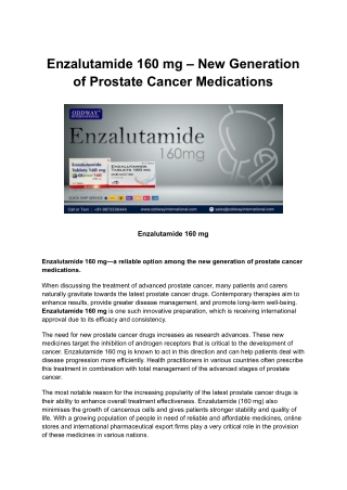Enzalutamide 160 mg – New Generation of Prostate Cancer Medications