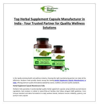 Top Herbal Supplement Capsule Manufacturer in India