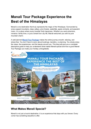 Manali Tour Package – Experience the Best of the Himalayas
