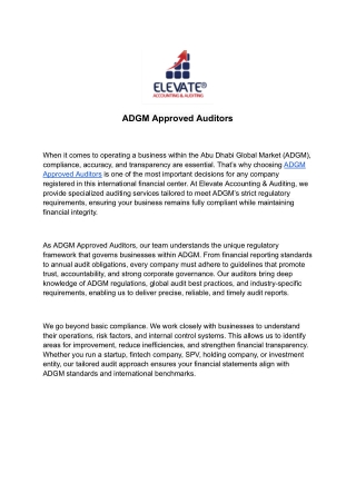 ADGM Approved Auditors