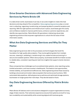 Drive Smarter Decisions with Advanced Data Engineering Servi