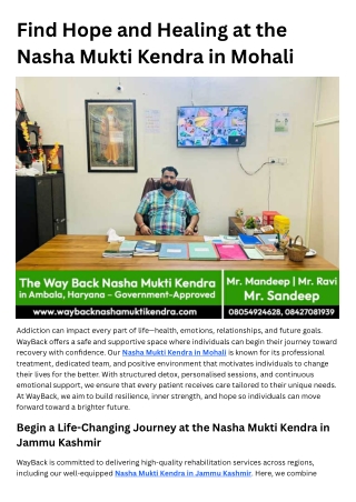 Find Hope and Healing at the Nasha Mukti Kendra in Mohali