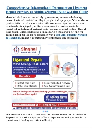 Comprehensive Informational Document on Ligament Repair Services