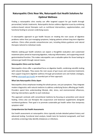 Naturopathic Clinic Near Me, Naturopath Gut Health Solutions for Optimal Wellness