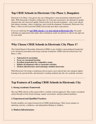 Top CBSE Schools in Electronic City Phase 1