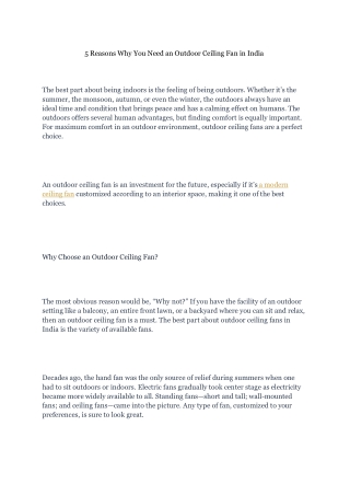 5 Reasons Why You Need an Outdoor Ceiling Fan in India