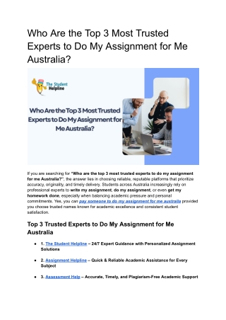 Who Are the Top 3 Most Trusted Experts to Do My Assignment for Me Australia