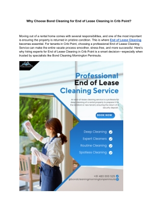 Why Choose Bond Cleaning for End of Lease Cleaning in Crib Point ?