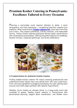 Premium Kosher Catering in Pennsylvania, Excellence Tailored to Every Occasion