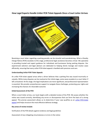 How Legal Experts Handle Unfair PCN Ticket Appeals Once a Court Letter Arrives