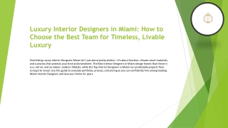 Luxury Interior Designers in Miami: How to Choose the Best Team for Timeless, Li