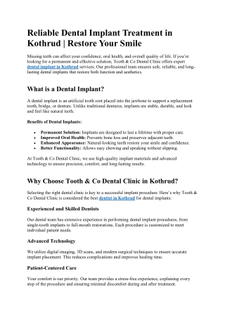Reliable Dental Implant Treatment in Kothrud | Restore Your Smile