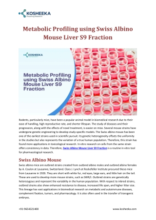 Metabolic Profiling using Swiss Albino Mouse Liver S9 Fraction