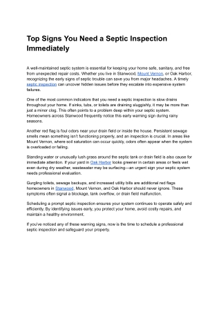 Top Signs You Need a Septic Tank Inspection Immediately