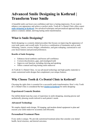 Advanced Smile Designing in Kothrud | Transform Your Smile