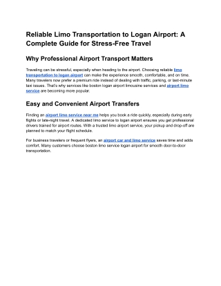 Reliable Limo Transportation to Logan Airport_ A Complete Guide for Stress-Free Travel