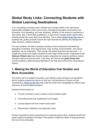 Global Study Links: Connecting Students with Global Learning Destinations
