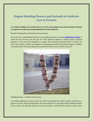 Elegant Wedding Flowers and Garlands to Celebrate Love in Toronto