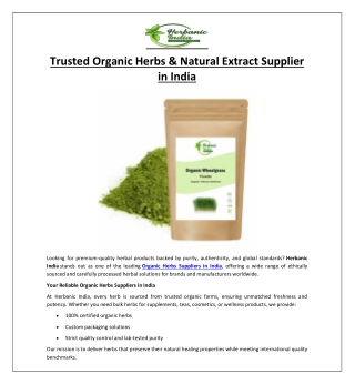 Trusted Organic Herbs & Natural Extract Supplier in India