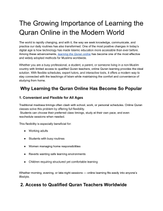The Growing Importance of Learning the Quran Online in the Modern World (1)