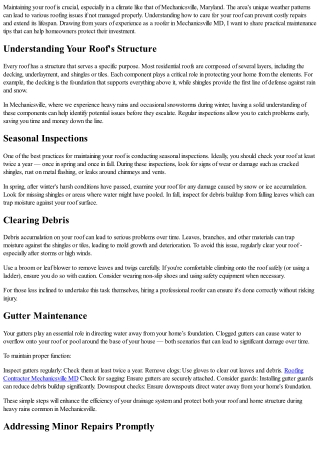 Maintenance Tips from a Roofer in Mechanicsville MD